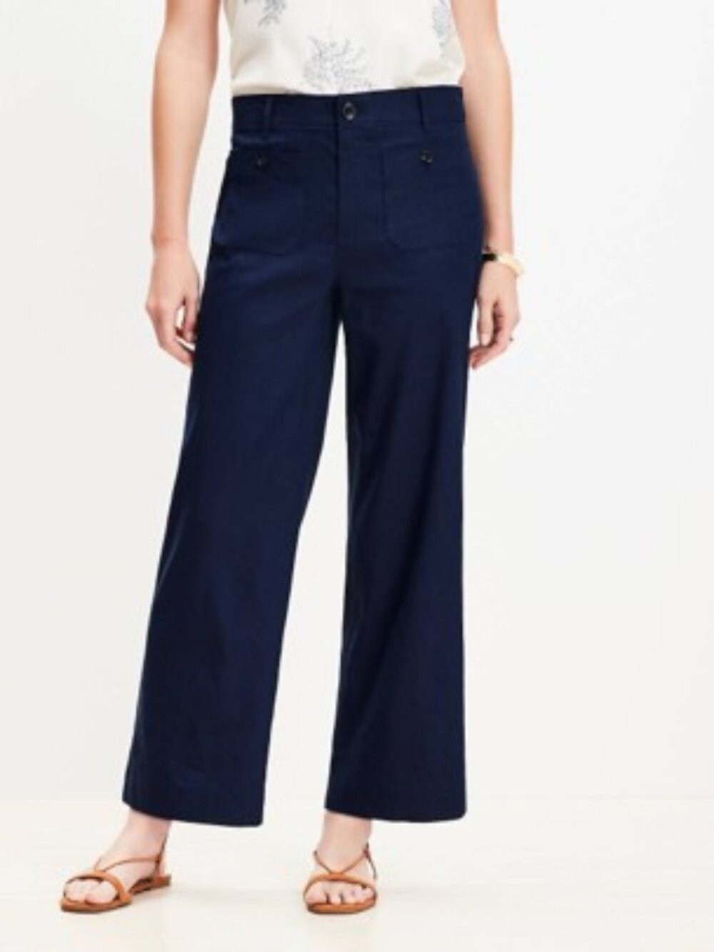 Loft Palmer Wide Leg Ankle Crop Pants Linen Blend Deep Space Blue Size 12